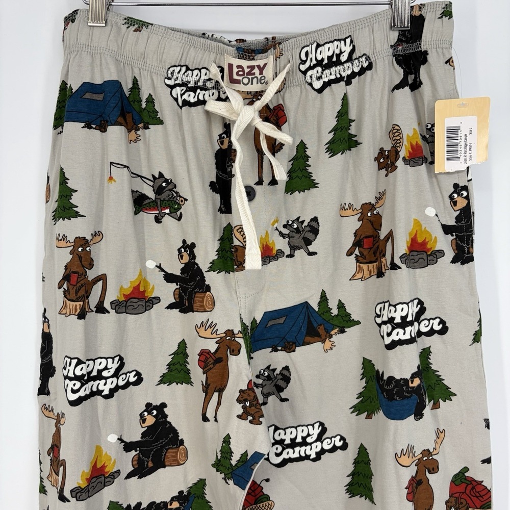Lazy One Happy Camper Pajama Pants L Men PJs Lounge Camping Comfy Cozy Outdoorsy